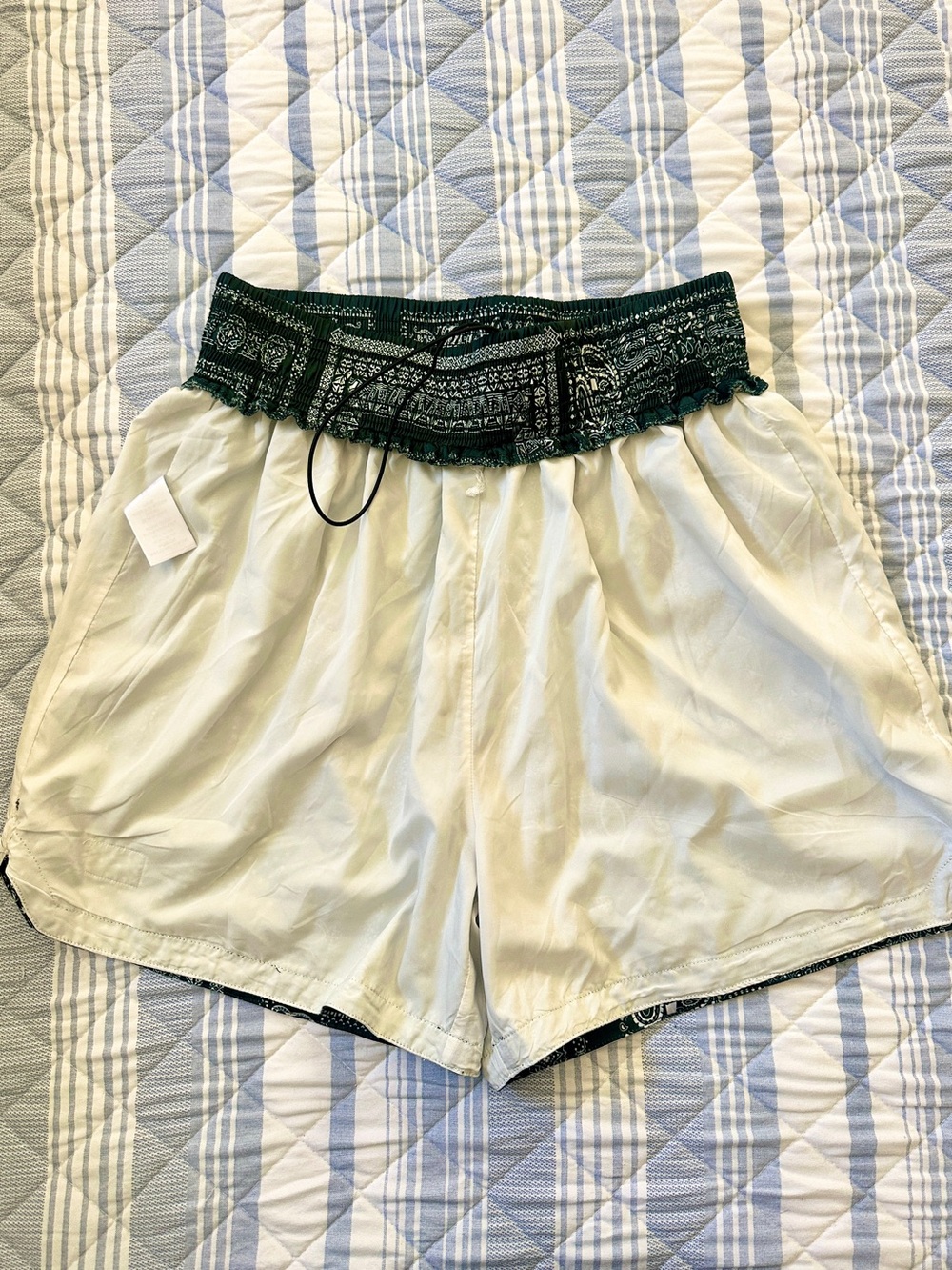 Goodie Muay Thai Bandana Print Training Shorts Zip Pocket Lined Green White M - Picture 8 of 9